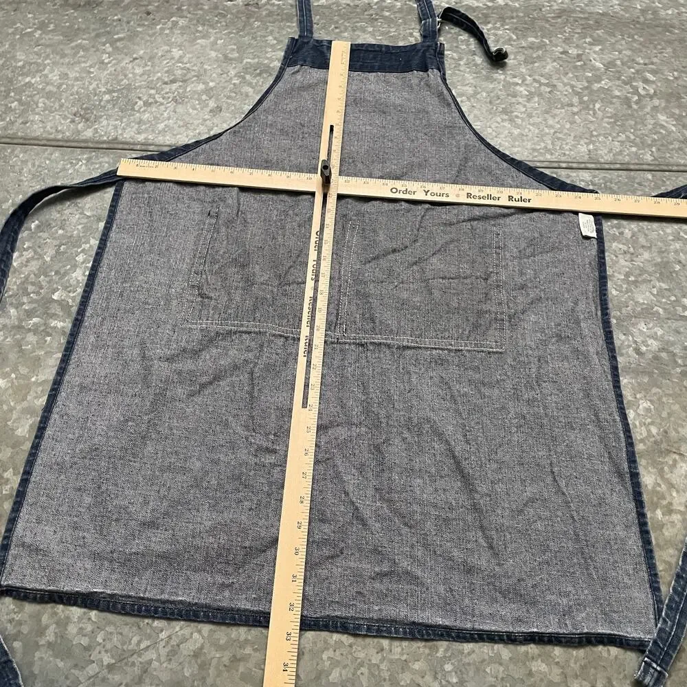 Williams Sonoma Denim Apron Dark Blue 100% Cotton Made in USA Unisex Pockets O/S